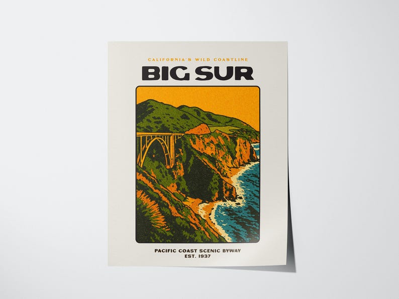 Vintage Big Sur-reisposter: kunstafdruk kust van Californië afbeelding 3