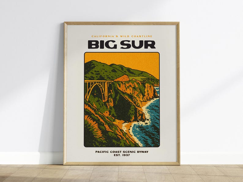 Vintage Big Sur-reisposter: kunstafdruk kust van Californië afbeelding 2