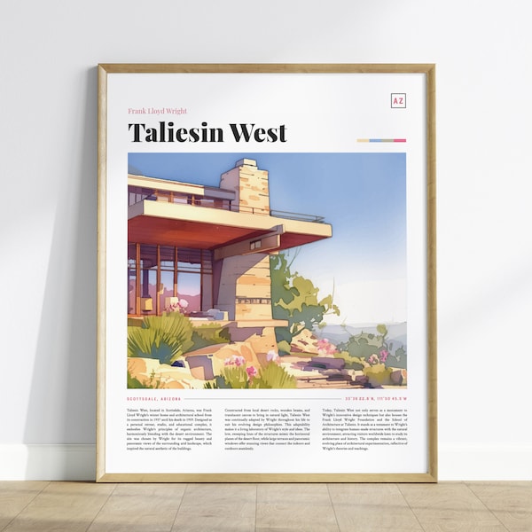 Taliesin West Framed Travel Poster, Architecture Series, Arizona Poster, Taliesin West Travel Wall Art, Taliesin West Architecture Decor Art