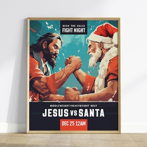 Jesus VS Santa Weihnachten gerahmte Wandkunst | Xmas Fight Night Poster Design Christ Claus Postkarten Druck UFC Wrestling Boxen Fan Geschenk Dekoration