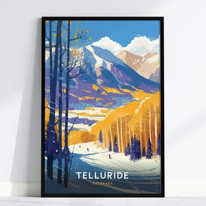 Telluride Ski Resort Colorado Poster – Vintage Skiing Wall Art, Rocky Mountain Decor, Snowy Aspen Trees, Winter Sports Gift, Ski Lodge Art