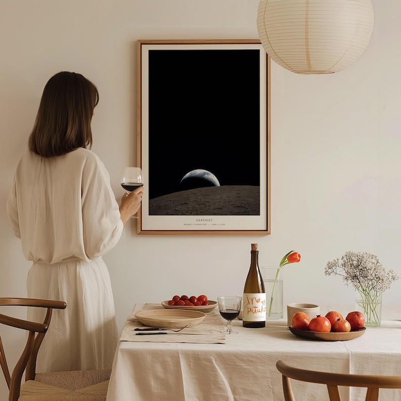 Earthset NASA Poster, Artemis II Lunar Flyby, Moon Earth Photo, Ohm Crater Print, Space Art, NASA Gift, Lunar Photography, Framed Print image 13