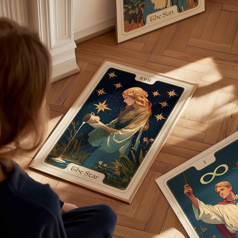 The Star Tarot Card Poster Wall Art: Art Nouveau Tarot Print, Star Card Art Print, Spiritual Wall Art Decor, Tarot Poster Print Gallery Bild 7