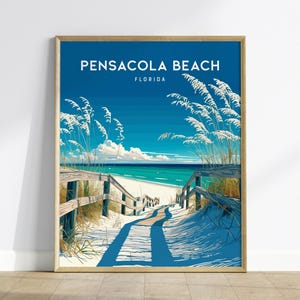 Pensacola Beach Poster: Florida Panhandle Coastal Boardwalk Art Print, Framed or Unframed