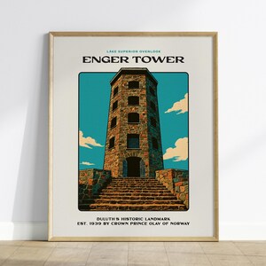 Enger Tower, Duluth Minnesota Poster – Vintage Style Print, Lake Superior Landmark Wall Art, Great Gift for Minnesotans, Travel Wall Decor