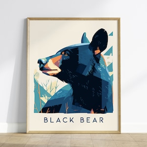 Schwarzbär, Wildtierserie, Appalachian Gerahmte Wandkunst - Nordamerikanisches Big Game Natur Poster Design Druck Wald Wald Cabin Decor Set