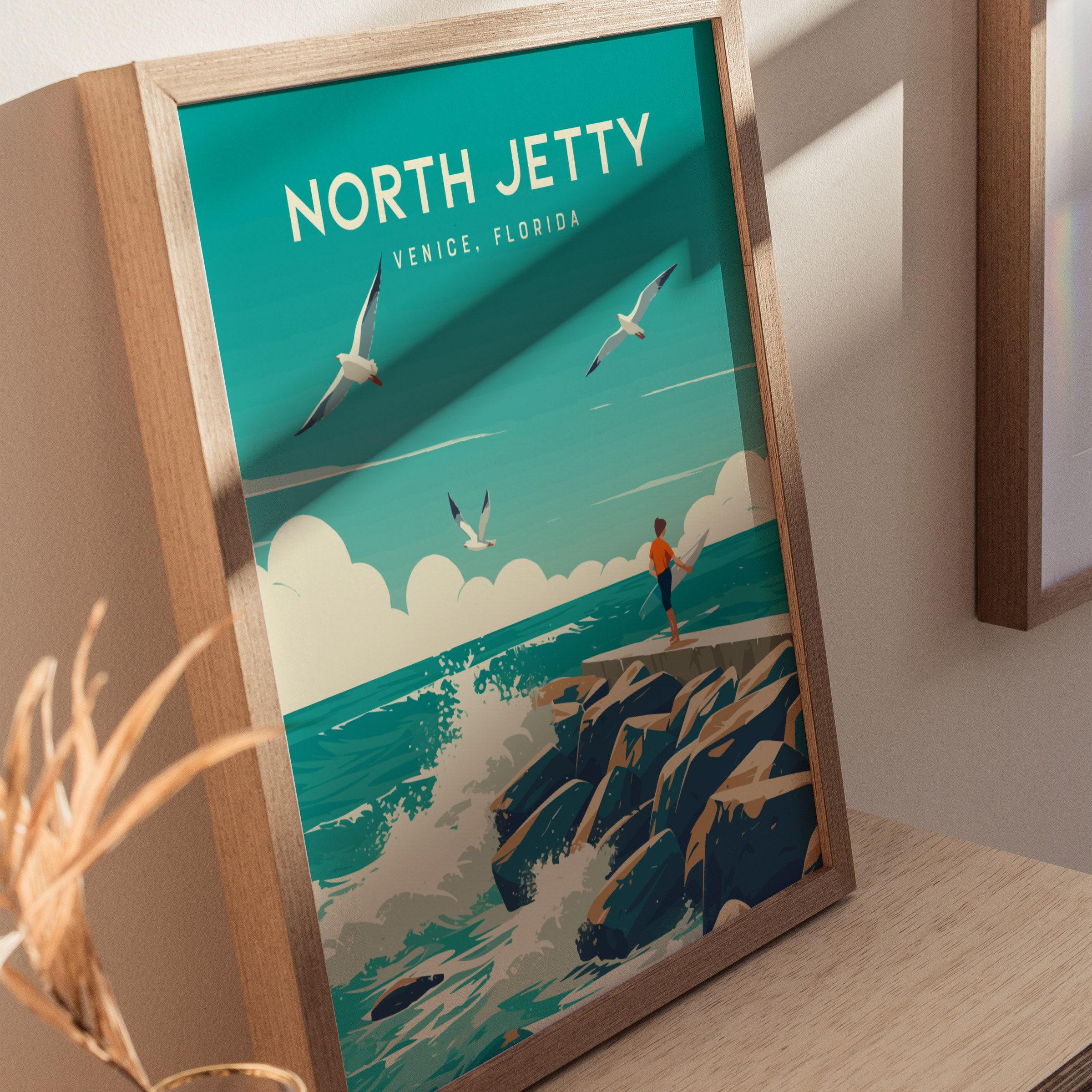 North Jetty Venice Florida Surf Poster: Beach Travel Art - Etsy
