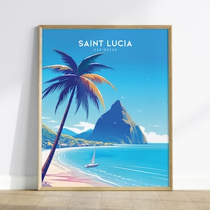 Saint Lucia Caribbean Beach Poster - Tropical Paradise Wall Art, Available Framed/Unframed, Perfect for Home Decor and Anniversary Gifts