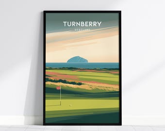 Turnberry Golf Poster, Scotland Links Art Print, Framed or Unframed Wall Decor