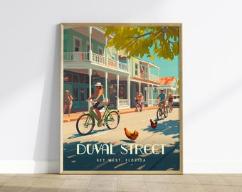 Duval Street, Key West, Florida Keys Framed Wall Art - Bikes Vacation Poster Design Travel Island Print Collection Home Beach Cottage Decor