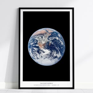 Blue Marble Photo NASA Earth Print – Iconic Earth Image from Apollo 17, Space Poster, Framed or Canvas Art for Office or Home Decor