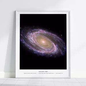M81 Galaxy Poster: NASA Space Photo, Grand Design Spiral Galaxy, Framed or Unframed Print image 1