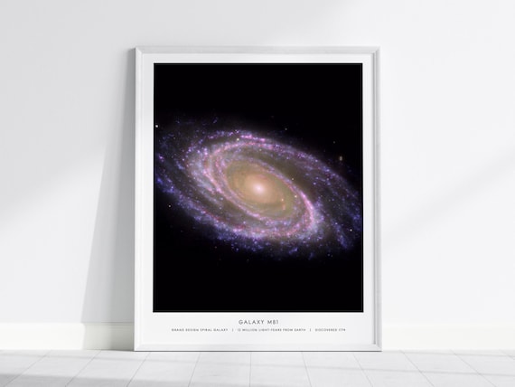 M81 Galaxy Poster: NASA Space Photo, Grand Design Spiral Galaxy, Framed or Unframed Print