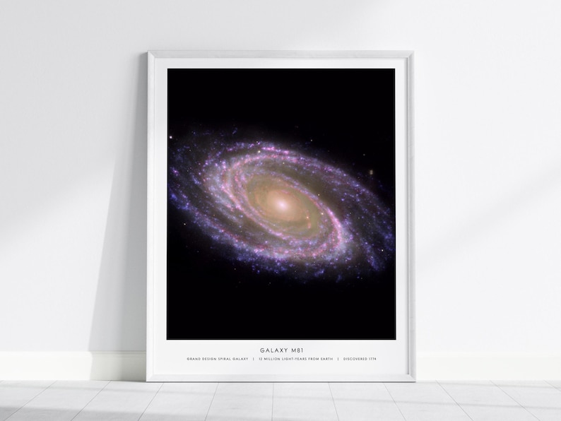 M81 Galaxy Poster: NASA Space Photo, Grand Design Spiral Galaxy, Framed or Unframed Print image 1