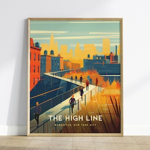 Póster de viaje enmarcado de High Line NYC, arte de pared de High Line Nueva York, Manhattan, EE. UU., impresión artística para decoración del hogar, regalo para dormitorio, decoración de Airbnb en NYC
