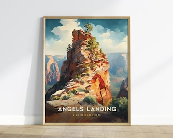 Angels Landing Zion Poster: National Park Art Utah, Hiking Trail Print, Adventure Wall Decor, Zion Gift, Framed or Unframed Travel Poster