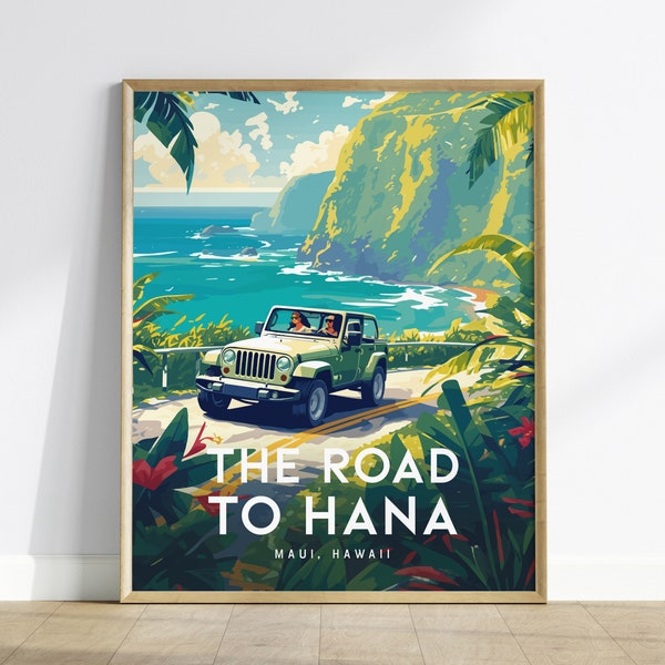 Road To Hana, Maui, Hawaii - Wall Art Poster Design Travel Print Travel Adventure Ocean Tropical Gift