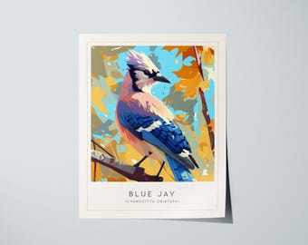 Blue Jay Illustration Art Print: Modern Songbird Wall Decor (Digital Download)