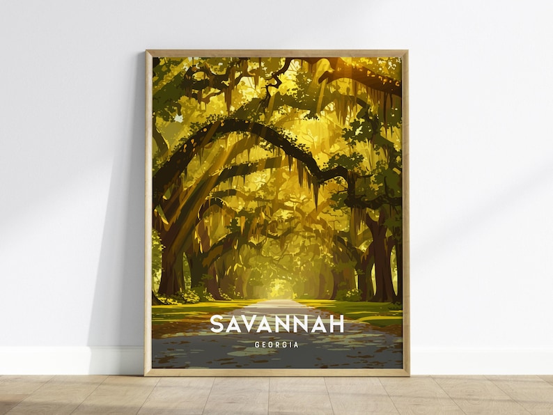 Savannah Georgia Print: Southern Oak Trees & Spanish Moss Art image 1