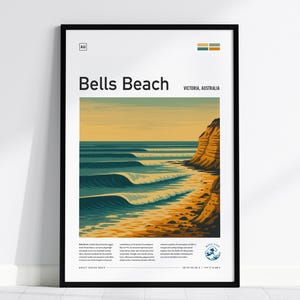 Bells Beach Surf Spot Framed Poster Australia Wave Modern Wall Art Great Ocean Road OZ Surfer Travel Print Minimalist Design Surfing Decor