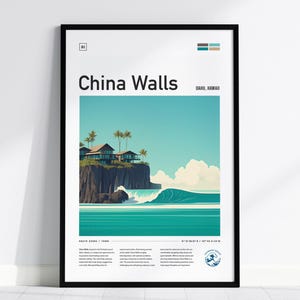 China Walls Oahu Surf Poster: Hawaii Kai Wave Art, Minimalist Design