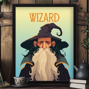 Wizard Portrait Framed Wall Art: Fantasy Game Room Decor
