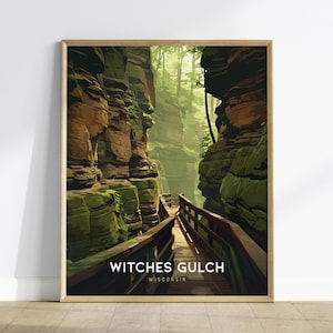 Witches Gulch, Wisconsin Dells Poster - Mystischer Waldweg, gerahmt oder ungerahmt erhältlich, ideal für Naturliebhaber, Wisconsin Home Decor
