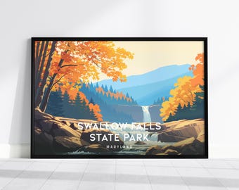 Swallow Falls State Park Landscape Poster, Maryland Vacation Wall Art, Framed or Unframed Print