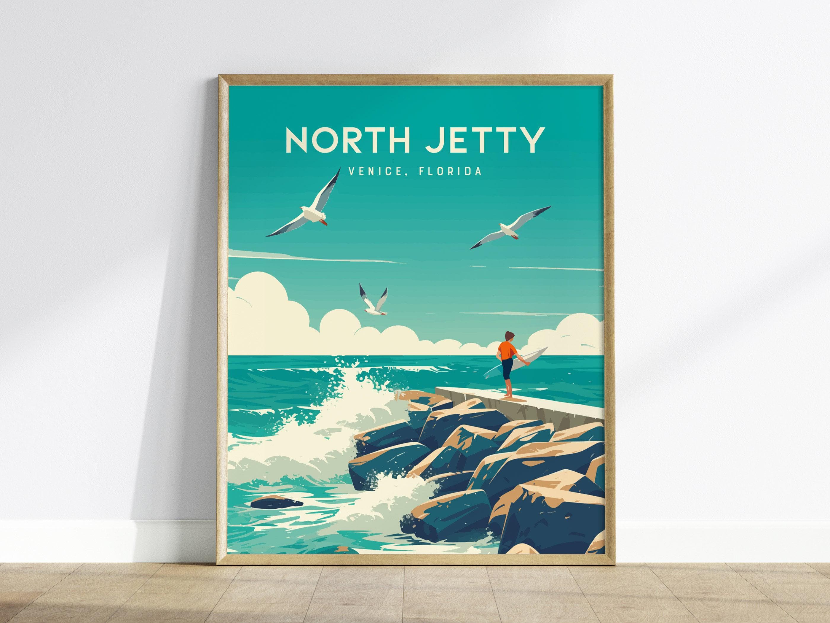 North Jetty Venice Florida Surf Poster: Beach Travel Art - Etsy