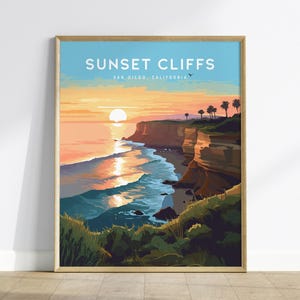 Sunset Cliffs San Diego Poster: California Beach Art Print, Point Loma Coastal Decor, San Diego Gift, SoCal Wall Art, Framed or Unframed