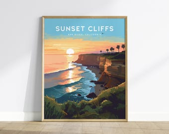 Sunset Cliffs San Diego Poster: California Beach Art Print, Point Loma Coastal Decor, San Diego Gift, SoCal Wall Art, Framed or Unframed