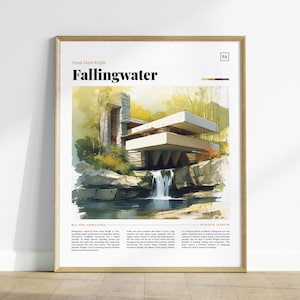 Fallingwater Poster: Frank Lloyd Wright Architecture Print, Pennsylvania Travel Art, Mid-Century Modern Decor, Architect Gift, Framed Art