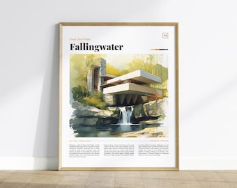 Fallingwater Poster: Frank Lloyd Wright Architecture Print, Pennsylvania Travel Art, Mid-Century Modern Decor, Architect Gift, Framed Art