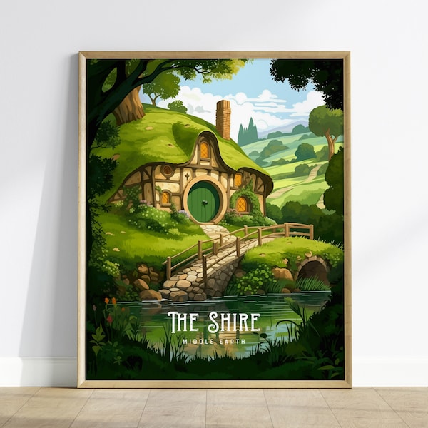 The Shire Middle Earth Framed Wall Art | Lord Of The Rings Poster Design | Hobbit House Unframed Print | Tolkien Set Fantasy LOTR Home Decor