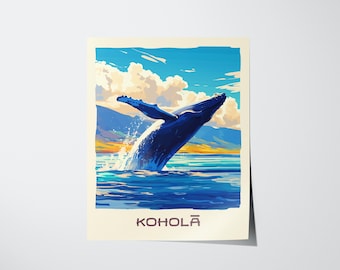 Humpback Whale Art Print: Hawaiian Ocean Coastal Decor (Digital Download