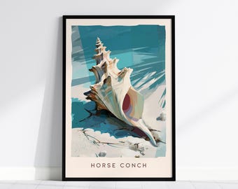 Horse Conch Shell Poster: Florida Ocean Print, Coastal Beach Wall Decor, Framed or Unframed