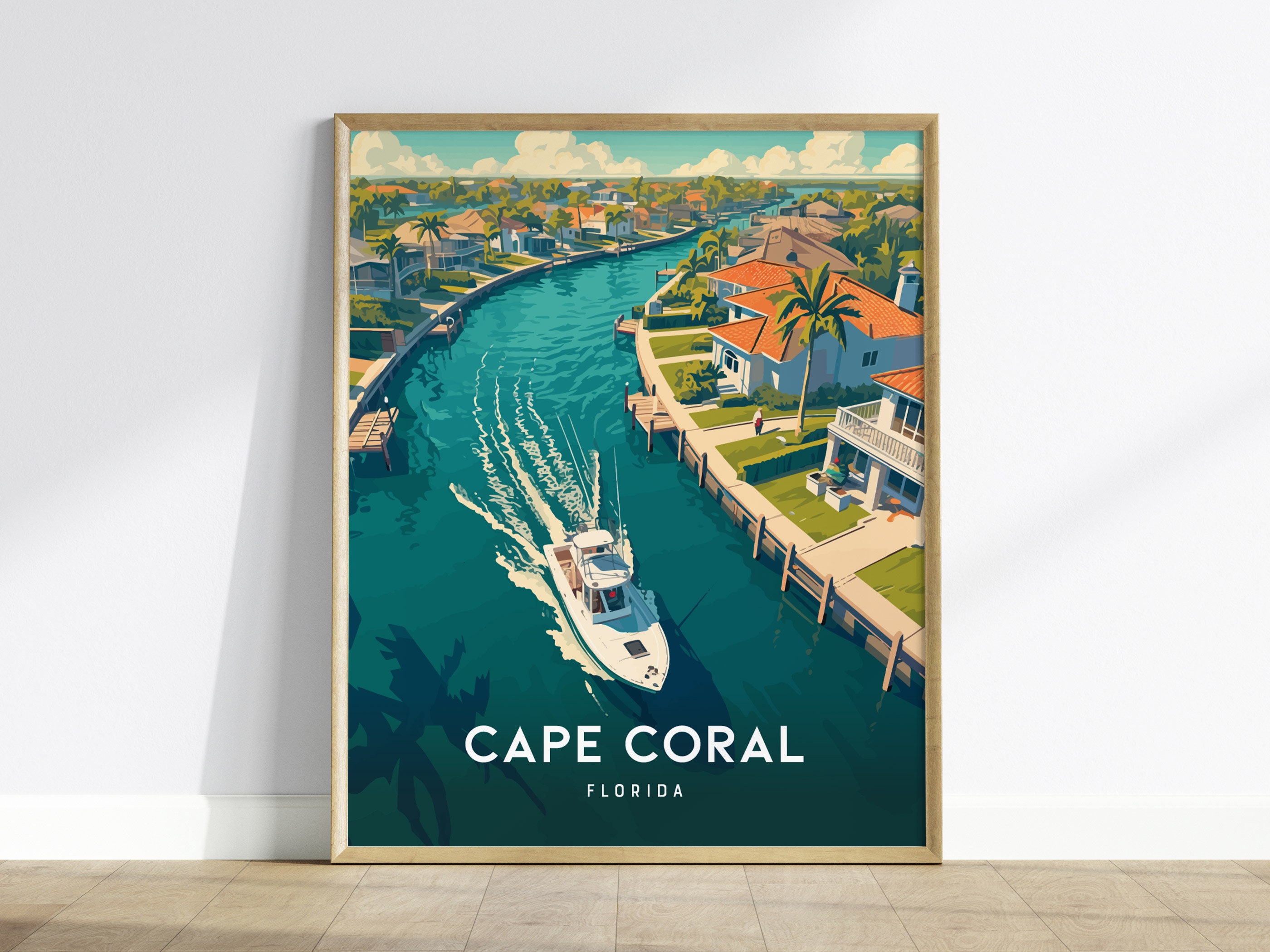 Cape Coral Florida Poster: Canal Boat Print, Gulf Coast Decor - Etsy
