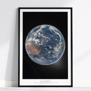 Hello World NASA Poster, Artemis II Earth Photo: Blue Marble Print, Reid Wiseman Space Art, NASA Gift, Planet Earth Poster, Framed Print