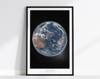 Hello World NASA Poster, Artemis II Earth Photo: Blue Marble Print, Reid Wiseman Space Art, NASA Gift, Planet Earth Poster, Framed Print