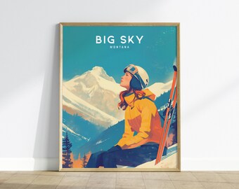 Big Sky Montana Ski Resort Poster: Lone Peak Mountain Travel Art