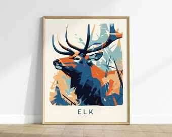 Elk Poster: Wildlife Series, Minimalist Vector Art