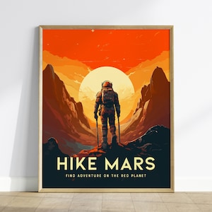 Mars Hike Framed Wall Art | Space Exploration Poster Design | Red Planet Hiking Unframed Print | Astronomer Hiker Gamer Sci-Fi Home Decor