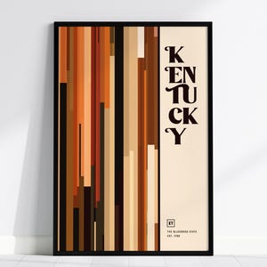 Póster de Kentucky, el estado de Bluegrass: Ruta abstracta del bourbon. Disponible con o sin marco. Regalo perfecto para los amantes del whisky. Decoración de Kentucky.