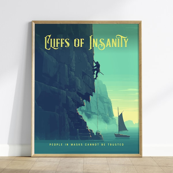 Cliffs Of Insanity, Princess Bride Collection, gerahmte Wandkunst | Klassisches Filmposter, Fantasy-Home-Office-Dekor, Geschenkset, 80er-Jahre-Nostalgie