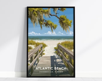 Atlantic Beach Travel Poster: Jacksonville Florida Coastal Art Print, Framed or Unframed