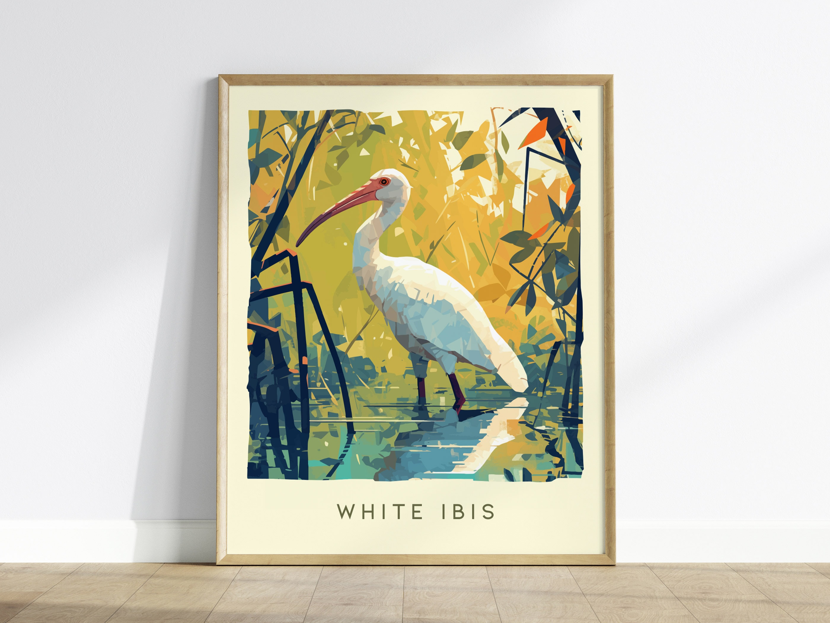 White Ibis Art Print: Florida Mangrove Bird Poster, Coastal Decor