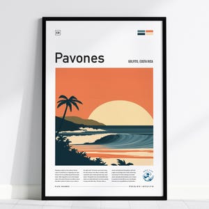 Pavones Surf Spot Framed Poster | Longest Wave In The World Wall Art | Costa Rica Surfer Travel Print | Golfito Surfing Minimalist Design