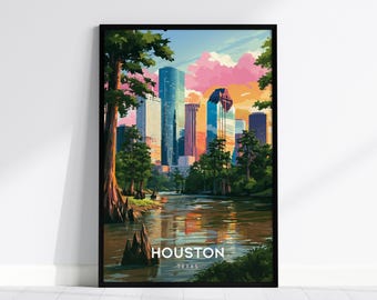 Houston Poster | Texas Travel Wall Art Print | Framed or Unframed Cityscape Decor