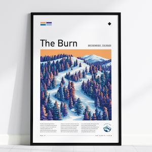 The Burn Ski Run Poster | Breckenridge Resort Colorado Black Diamond Expert Skiing Slope Framed Print Skier Breck Cabin Lodge Art Decor Gift