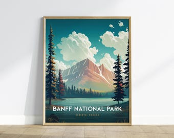 Póster del Parque Nacional Banff: Arte mural turístico de las Montañas Rocosas Canadienses